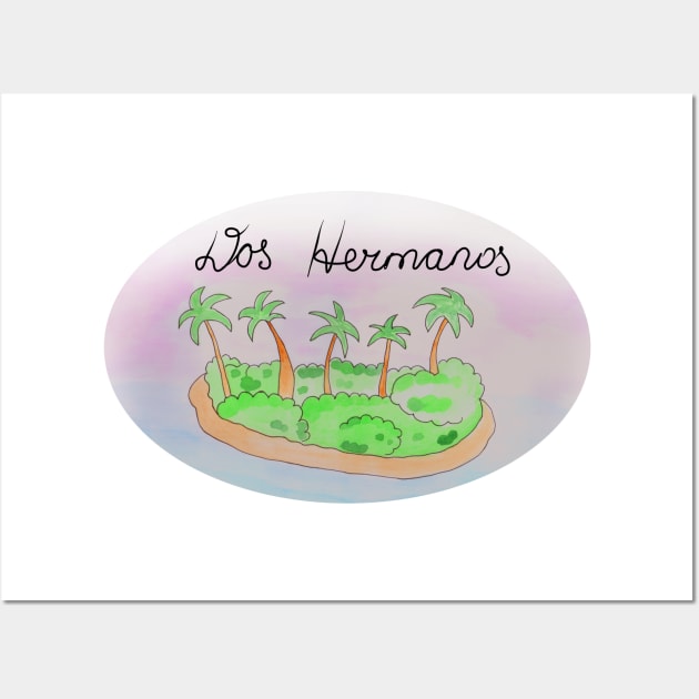 Dos Hermanos watercolor Island travel, beach, sea and palm trees. Holidays and vacation, summer and relaxation Wall Art by grafinya